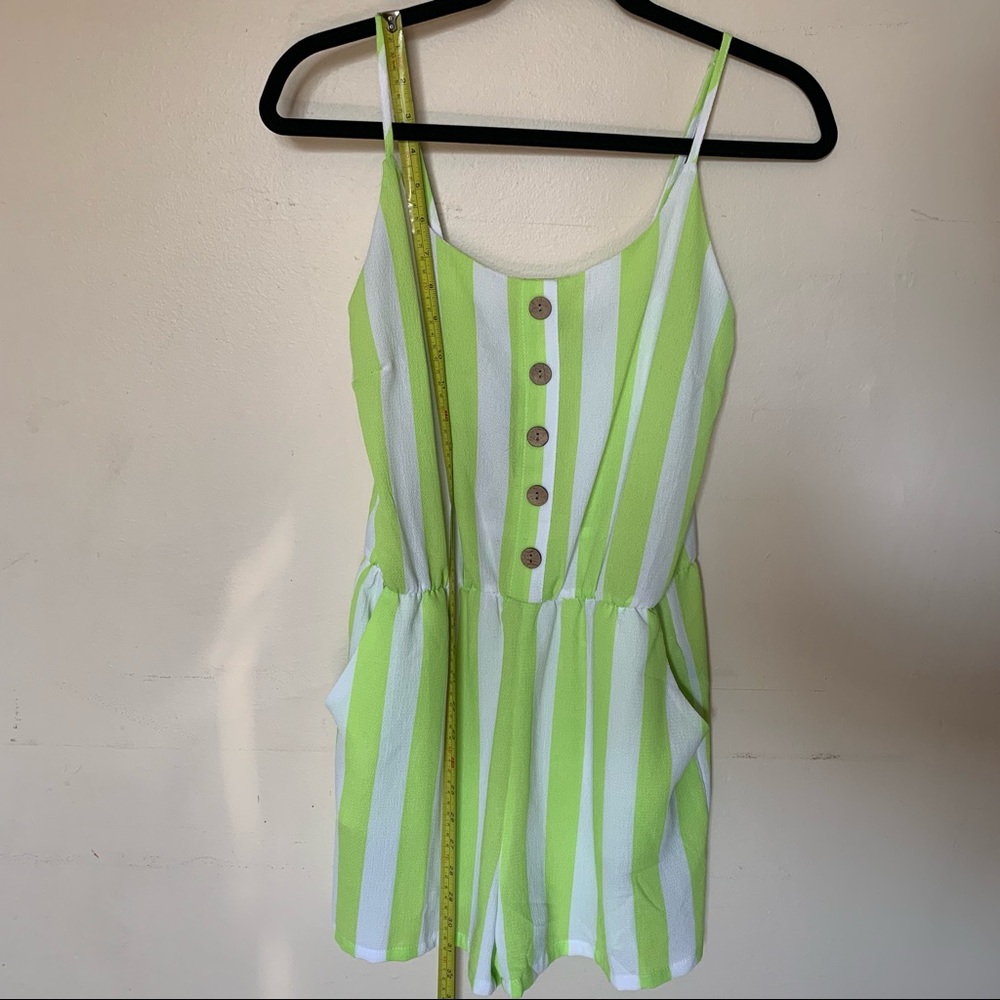 Lime Green and White Striped Romper Shorts
